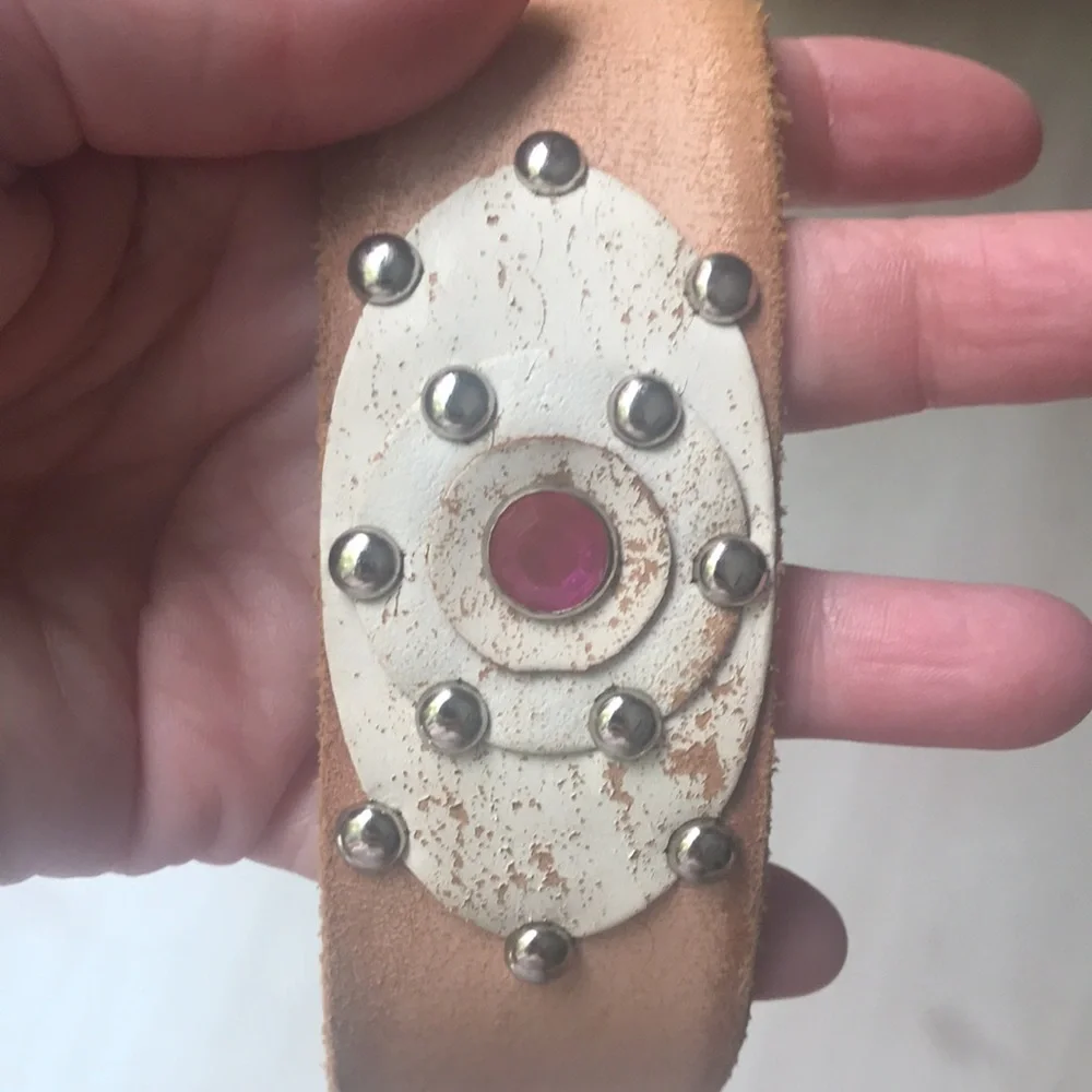Linea Pelle Studded Leather Belt Y2K Western Boho Hippie Solid Brass